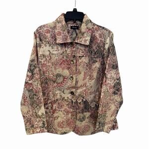 Analogy Button Up Jacket Women’s Large Denim Floral Y2K Textured Paisley